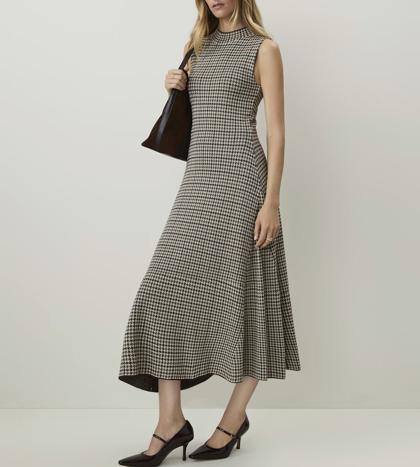 Houndstooth knit midi dress
