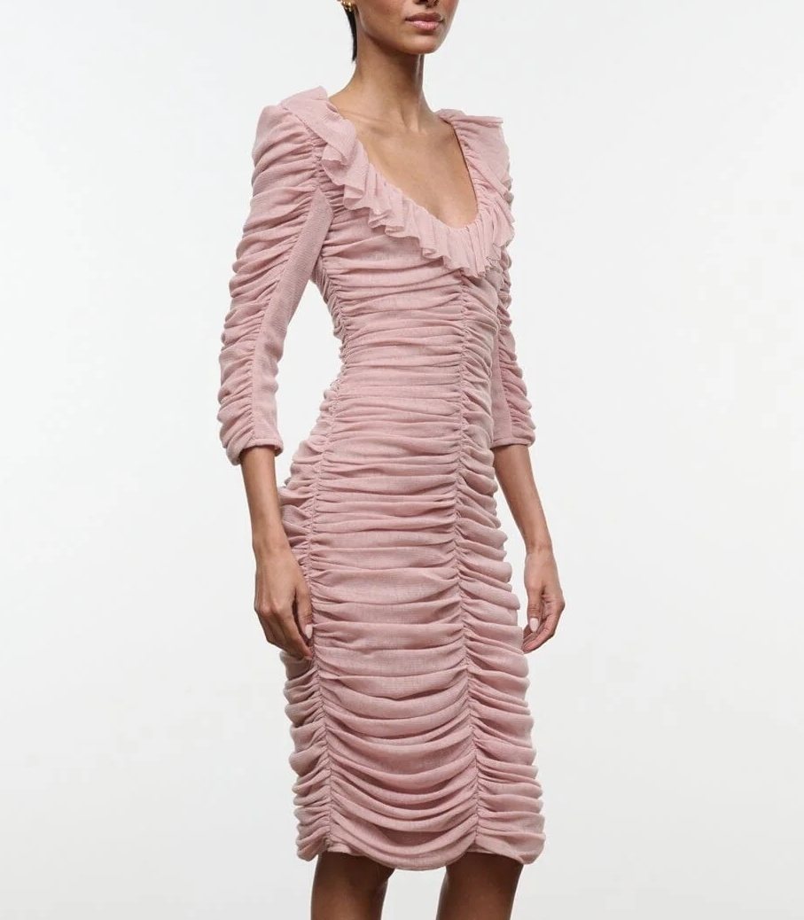 Ruched woven midi dress